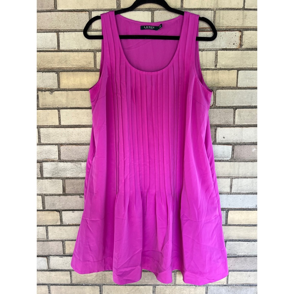 Lauren Ralph Lauren Magenta Pink Pintuck Pleated Sleeveless Shift Dress Size 12